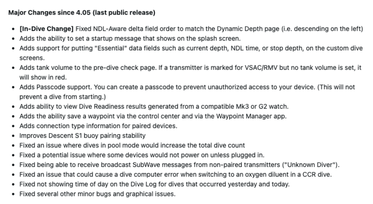 De releaseopmerkingen voor Garmin Descent X50i systeemsoftware 5.09