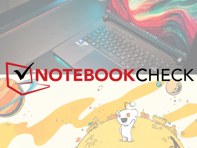 Notebookcheck-logo over een laptopfoto en Reddit-afbeeldingen. (Afbeelding bron: Notebookcheck en Reddit, w/edits)