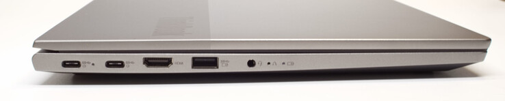 links: 2x USB Type C met PowerDelivery en DisplayPort; HDMI, USB Type A (3.2 Gen 1); 3,5 mm headset