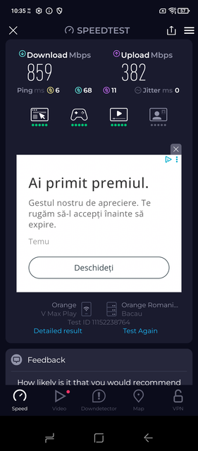Ookla Speedtest, run 1 (Afbeeldingsbron: Screenshot - Sergey Tarasov - Notebookcheck)
