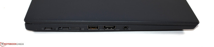 Links: USB 3.1 Gen 1 Type-C, Thunderbolt 3, Mini Ethernet, Docking-poort, USB 3.0 Type-A, HDMI, Audio-combo-poort
