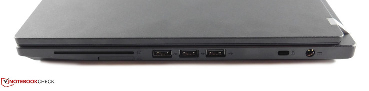 Rechterkant: smartcard lezer, SD kaartlezer, 3x USB 2.0 Type-A, Kensington Lock, stroomaansluiting