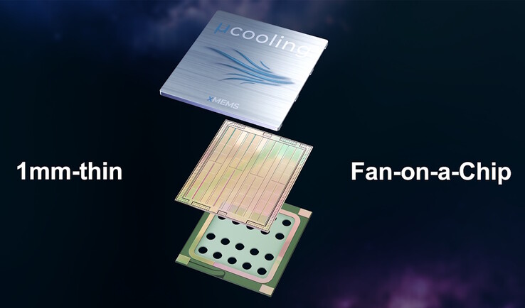 De xMEMS XMC-2400 laat een dunne piëzo-elektrische film trillen om lucht door de microkoelingchip te duwen. (Afbeeldingsbron: xMEMS)