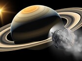 Een illustratie toont een Trojaanse asteroïde die Saturnus volgt. (Afbeeldingsbron: Robert Lea - Canva)