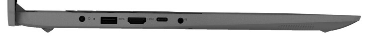 Links: voedingsaansluiting, USB 3.2 Gen 1 (USB-A), HDMI, USB 3.2 Gen 1 (USB-C; Power Delivery, DisplayPort), 3,5 mm combo audio-aansluiting