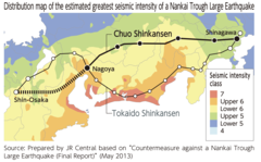 Het tracé van de Chūō Shinkansen en het aardbevingsrisico in 2013