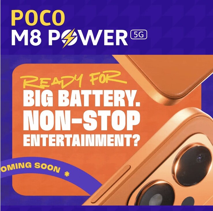 De Poco M8 Power 5G werd getoond in een oranje uitvoering