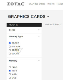 VRAM-filter op de website van Zotac (bron: Videocardz)