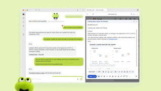 A Dot beoordeelt nieuwe testgegevens, werkt een analyse bij en stelt een e-mailconcept met de bevindingen op ter goedkeuring door een mens.