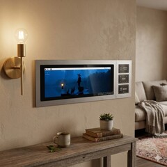 Het ultrabrede paneel heeft een resolutie van 480 x 1920 en 10-punts aanraakondersteuning met AI-gegenereerde achtergrond