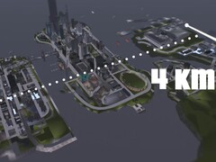 Een luchtfoto van de 4KM map met drie eilanden van GTA III Liberty City