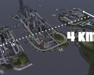 Een luchtfoto van de 4KM map met drie eilanden van GTA III Liberty City