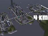 Een luchtfoto van de 4KM map met drie eilanden van GTA III Liberty City