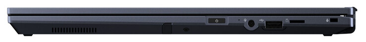 Rechterkant: Actieve stylus, aan/uit-knop, audio-combo, USB 2.0 (USB-A), geheugenkaartlezer (MicroSD), sleuf voor een kabelslot