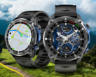 De Rogbid GeoX1 smartwatch (twee van zulke horloges die verschillende dingen weergeven afgebeeld) heeft een 1,43-inch AMOLED-display. (Afbeeldingsbron: Rogbid)