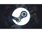 Een promotionele afbeelding voor Steam met een groot platformlogo in het midden op een vervaagde zwarte achtergrond met verschillende gametitelhoezen onscherp in beeld. (Afbeelding Bron: Steam)