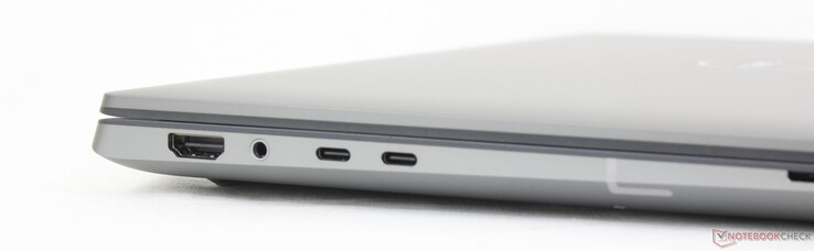 Links: HDMI 2.0, 3,5 mm headset, 2x Thunderbolt 4 met DisplayPort + Power Delivery, SmartCard-lezer (optioneel)