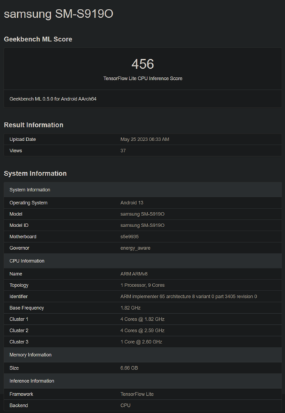 Exynos 2300 Geekbench notering (afbeelding via Geekbench)