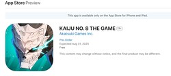 Kaiju No. 8: The Game App Store-vermelding met 31 augustus 2025 als voorlopige releasedatum (Afbeeldingsbron: Apple App Store)