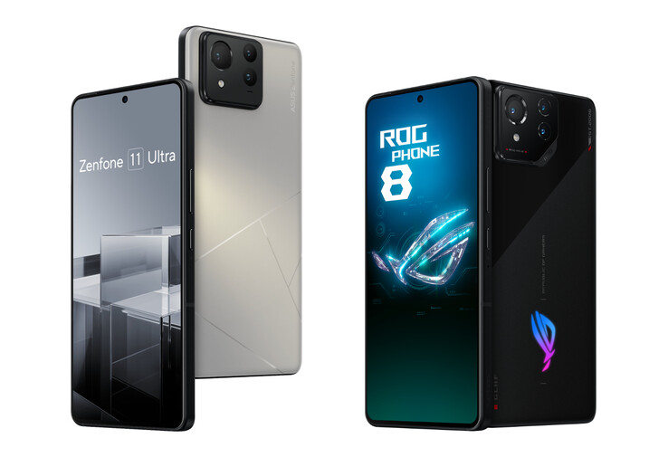 De Zenfone 11 Ultra naast de ROG Phone 8. (Afbeeldingsbron: ASUS &amp; @evleaks - bewerkt)