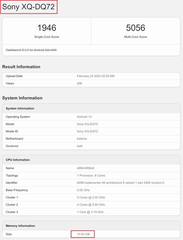 Vermoedelijke Xperia 5 V. (Beeldbron: Geekbench)