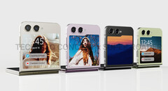 Een conceptafbeelding van de Galaxy Z Flip5 met de volgens de geruchten grotere cover. (Beeldbron: @technizoconcept & @RoderSuper)