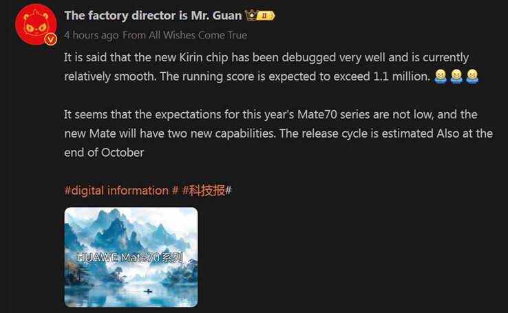 Huawei Mate 70 Kirin SoC prestaties uitgelekt (afbeelding via Huawei Central)