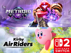 Metroid Prime 4: Beyond en Kirby Air Riders banners worden getoond (bron: Nintendo of America met bewerkingen)