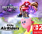 Metroid Prime 4: Beyond en Kirby Air Riders banners worden getoond (bron: Nintendo of America met bewerkingen)
