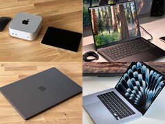 Collage van Apple Mac mini, MacBook Air en MacBook Pro opstellingen die zouden kunnen lijken op de aankomende M5-lijn (Afbeelding bron: Notebookcheck)
