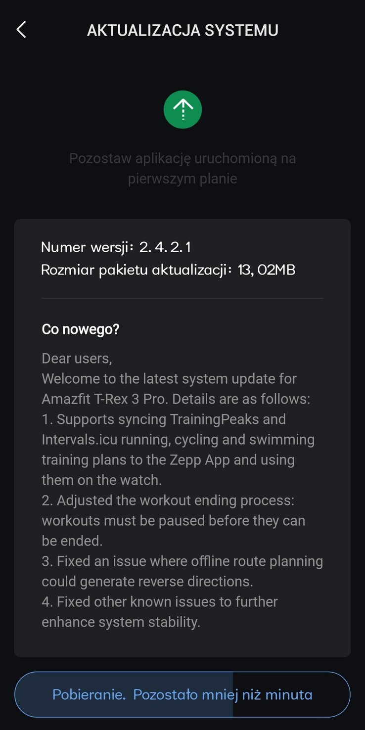 De release notes voor softwareversie 2.4.2.1 voor de Amazfit T-Rex 3 Pro smartwatch. (Afbeeldingsbron: Reddit)