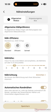 Maai-instellingen in de Dreame-app