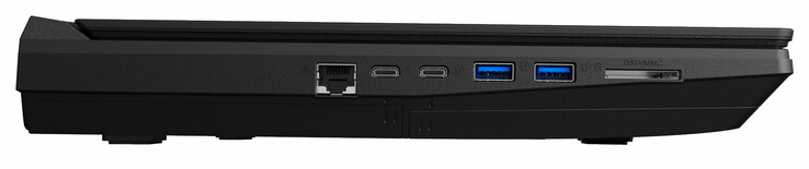 Links: Gigabit Ethernet, Thunderbolt 3, USB 3.1 Gen 2 Type-C, 2x USB 3.1 Gen 1 Type-A, kaartlezer
