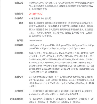 De Xiaomi 17 Ultra met nummer 25128PNA1C in een recente certificering in China.