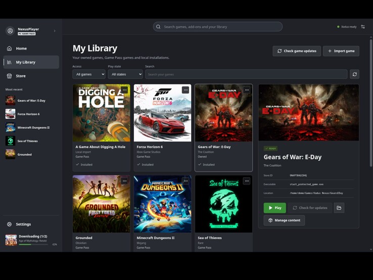 Zo ziet de gamebibliotheek van de Xodus Nexus-launcher eruit. (Afgebeeld: een screenshot van de Xodus Nexus-launcher.)