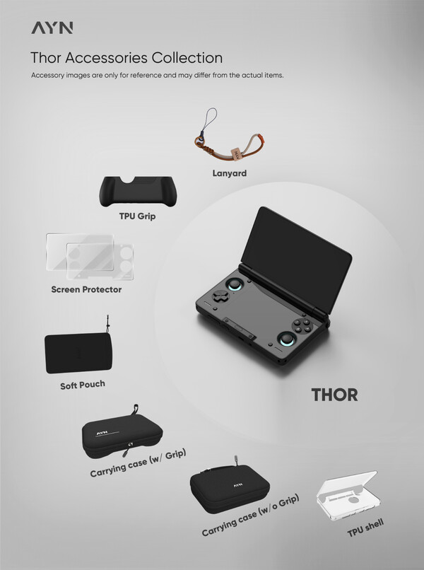 De AYN Thor accessoires kunnen er anders uitzien dan op de afbeelding. (Afbeeldingsbron: AYN Technologies)