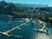 Een afbeelding van een futuristische stad in Anno 2205.
