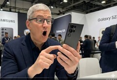 Virale deepfake toont Tim Cook als fan van de Samsung Galaxy S25 Ultra. (Afbeeldingsbron: X, Noah Cat, @Cartidise, screenshot).