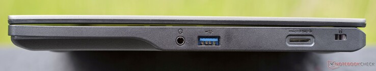 Rechts: Audioaansluiting, USB-A 3.2 Gen1 (5 GBit/s), microSD-kaartlezer, Kensington-slot