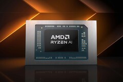 Deze afbeelding toont een bewerkte versie van de marketingafbeelding voor de Ryzen AI-chips van AMD.