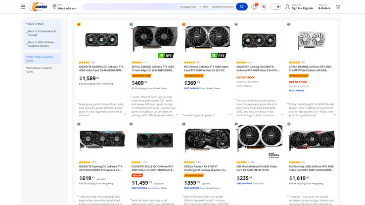Best verkochte GPU's op Newegg. (Bron: Newegg, Tom's Hardware)