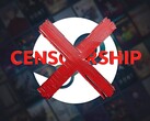 Anti-censuurlogo getoond over Steam-achtergrond (Afbeeldingsbron: Valve met bewerkingen)