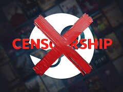 Anti-censuurlogo getoond over Steam-achtergrond (Afbeeldingsbron: Valve met bewerkingen)