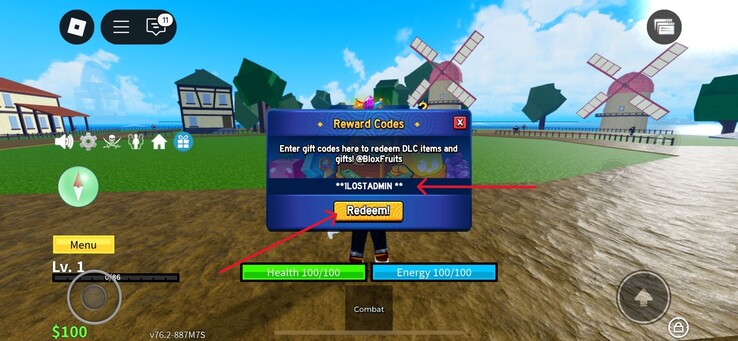 Voer de code in het daarvoor bestemde veld in (Afbeelding Bron: Roblox)
