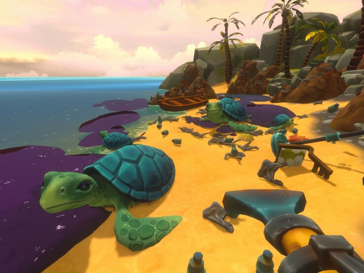 Dit strand ligt vol afval en de schildpadden hebben last van olie in het water. Het moet behoorlijk bevredigend zijn om te zien hoe het na al dat harde werk weer in een gezonde staat verkeert.