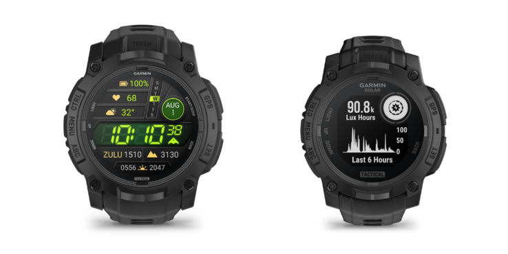 Van links naar rechts: De AMOLED en Solar versies van de Garmin Instinct 3 Tactical Edition smartwatch. (Afbeelding bron: Garmin)