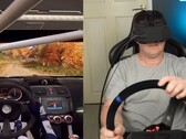 Een afbeelding van de YouTuber die het hoofd test in sim racing (bron: CNCDan; bijgesneden screenshot)