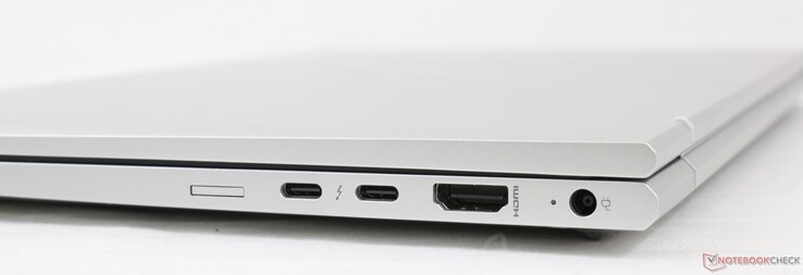 Rechts: Nano-SIM-sleuf (optioneel), 2x USB-C met Thunderbolt 4, HDMI 2.0b, netadapter