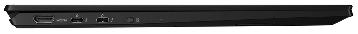 Linkerzijde: HDMI, 2x Thunderbolt 4 (USB-C; Power Delivery, Displayport), webcamschakelaar