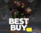 Samus uit Metroid Prime 4: Beyond getoond met Best Buy logo (Afbeelding bron: Nintendo of America, Best Buy met bewerkingen)